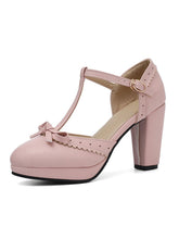 Retro Schleife T-Riemen High Heels Schuhe